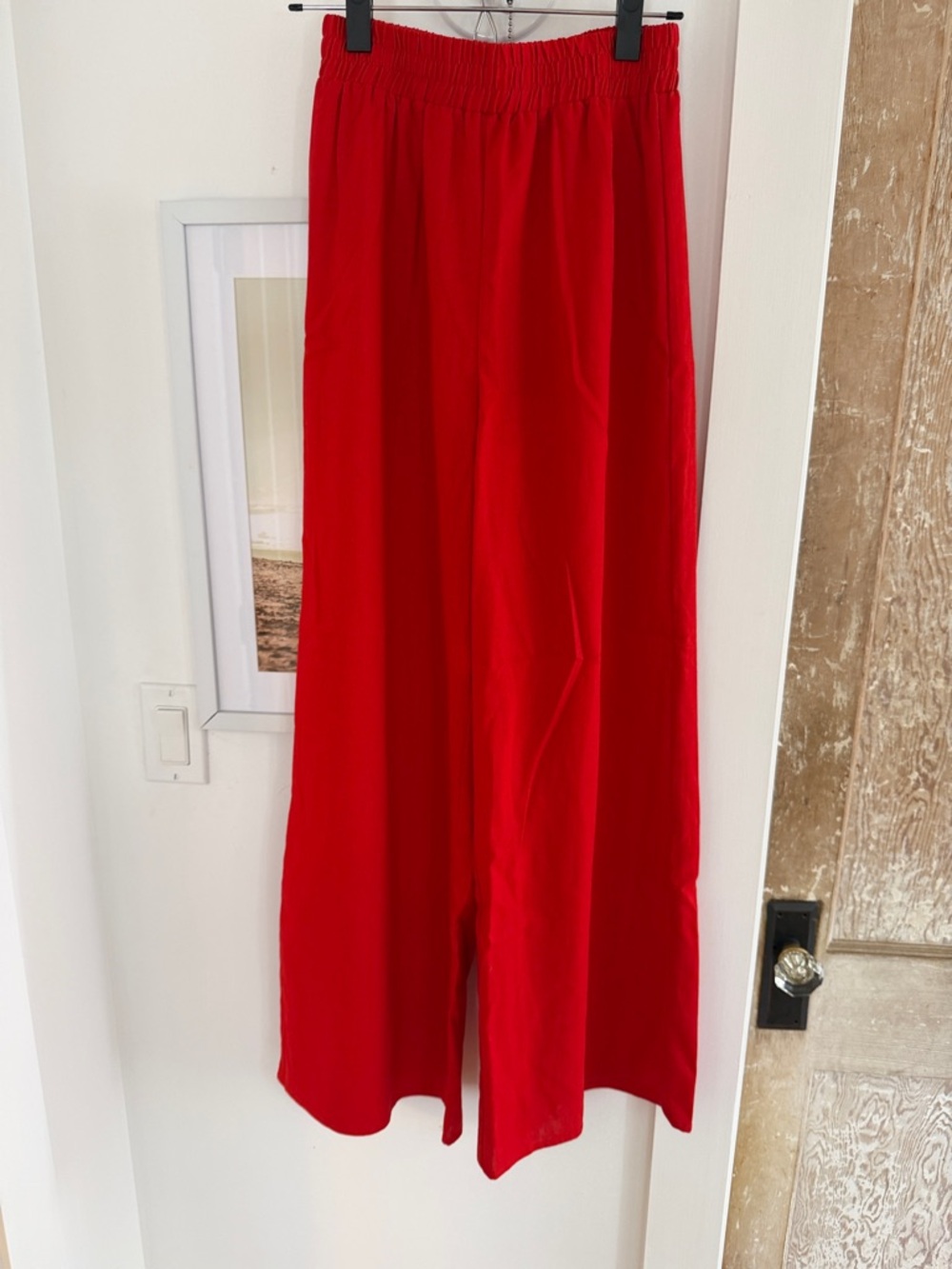Wide Leg Red Women's Pants - Elastic Waist